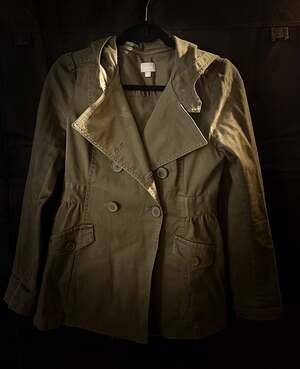 Rubbish Olive Green Double Breasted Hooded Utility Jacket Size Medium